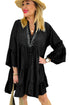 Chambray Ruffled 3/4 Sleeve Tiered Split V Neck Mini Dress